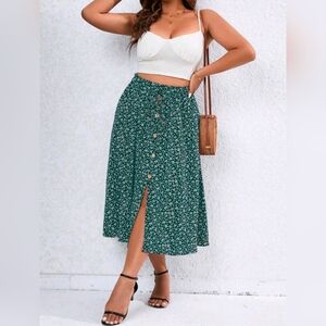 SHEIN Floral Print Button Front Skirt size 16 2x